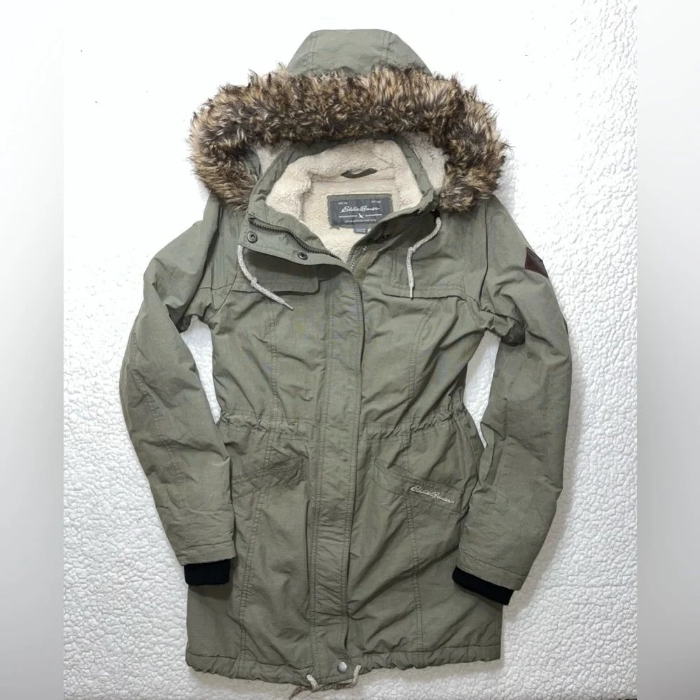 Eddie Bauer Ladder Creek High-Pile Olive Parka with Faux Fur Trim Women's XS